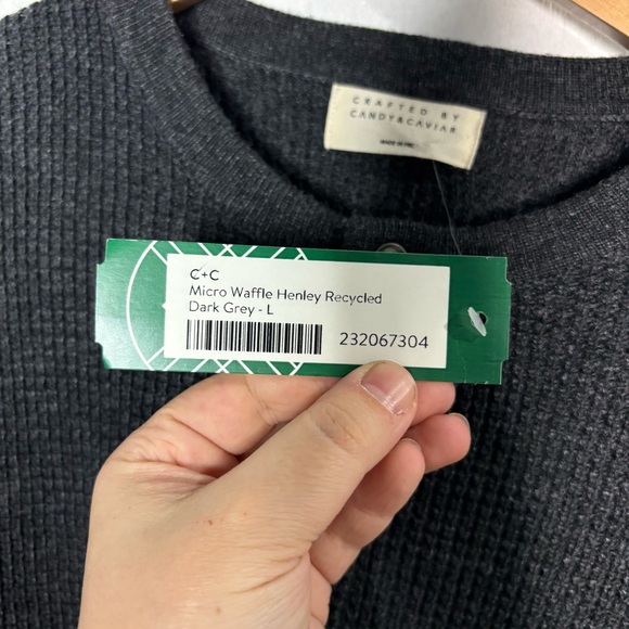 NWT Candy & Caviar micro waffle Henley long sleeve charcoal grey size large - Picture 7 of 10